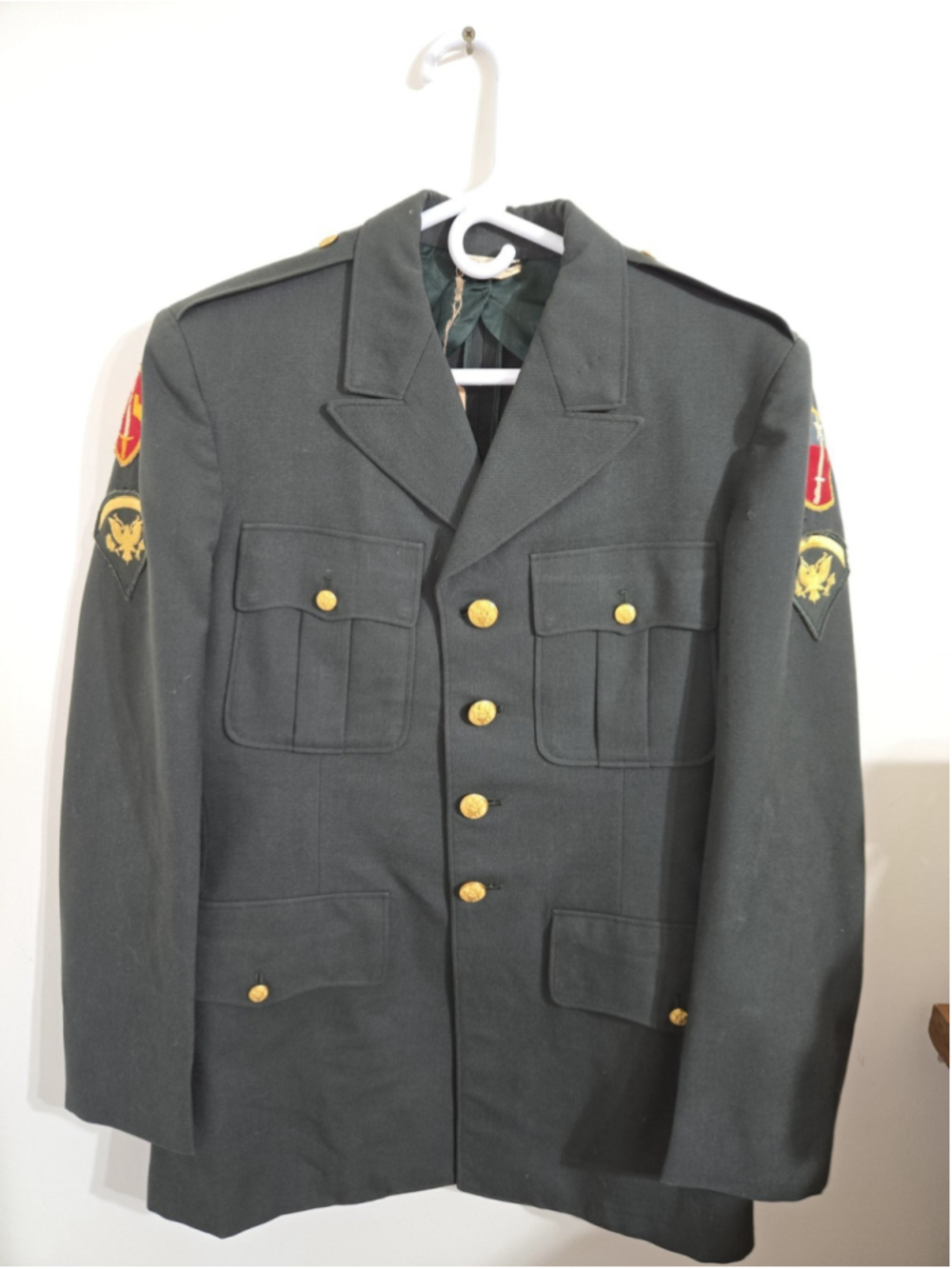 US Army Dress Coat 38 Long Specialist E4 8th Sustainment Command Mens 100% Wool